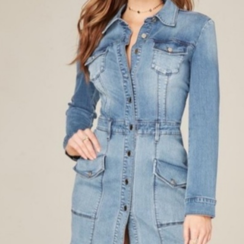 BEBE Meme cargo denim dress